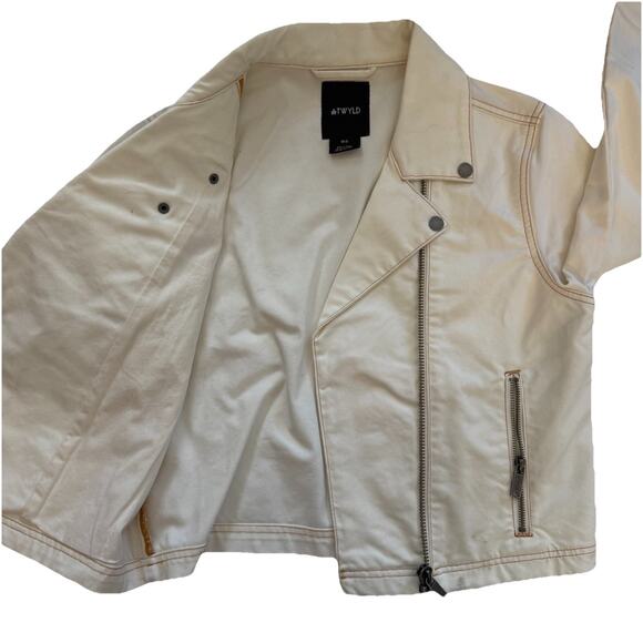 ATWYLD Heavy Canvas Cream Motorcycle Jacket Size Medium Women EUC Cordura Blend - Picture 3 of 9